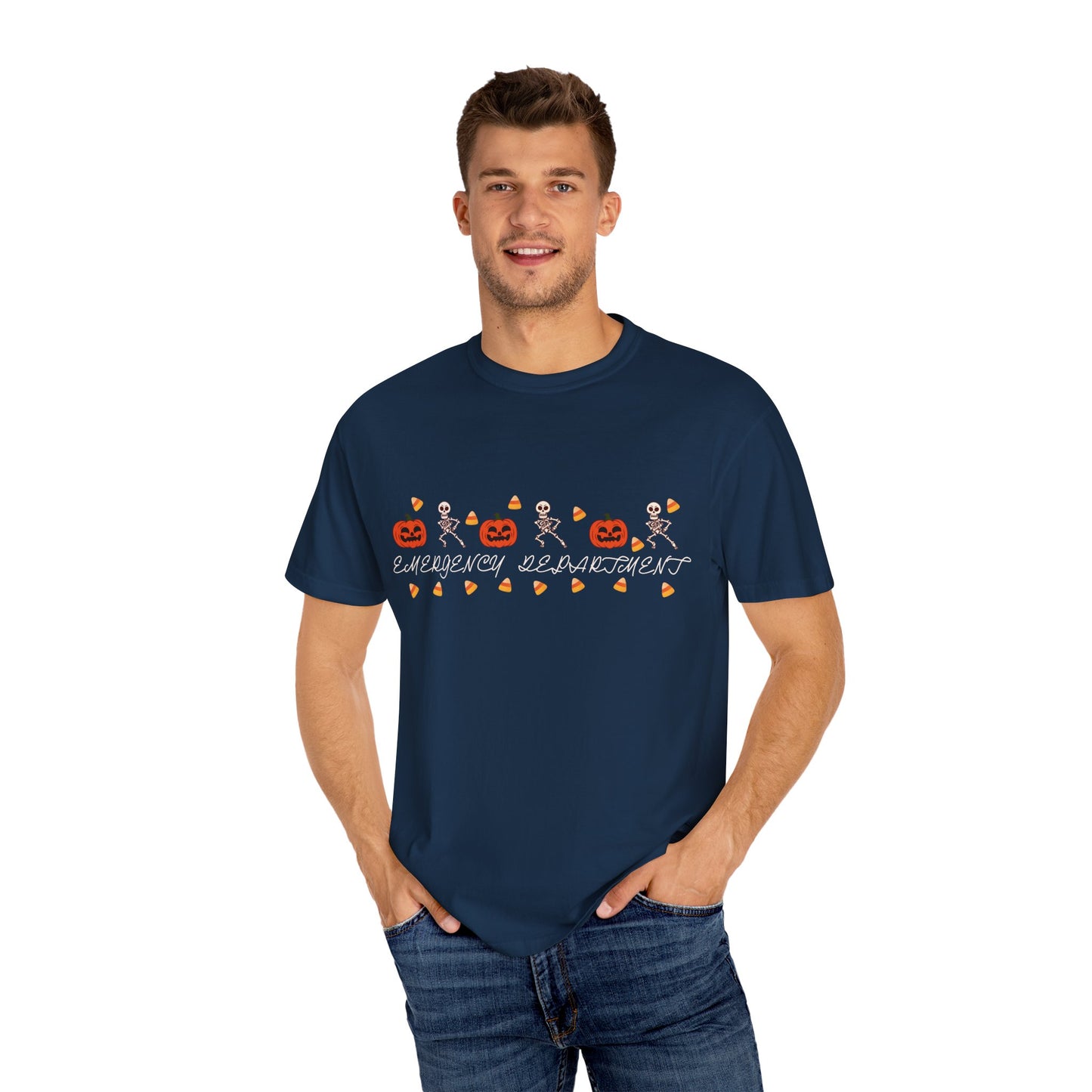 Comfort Colors® “Emergency Department” Skeleton & Pumpkin Tee