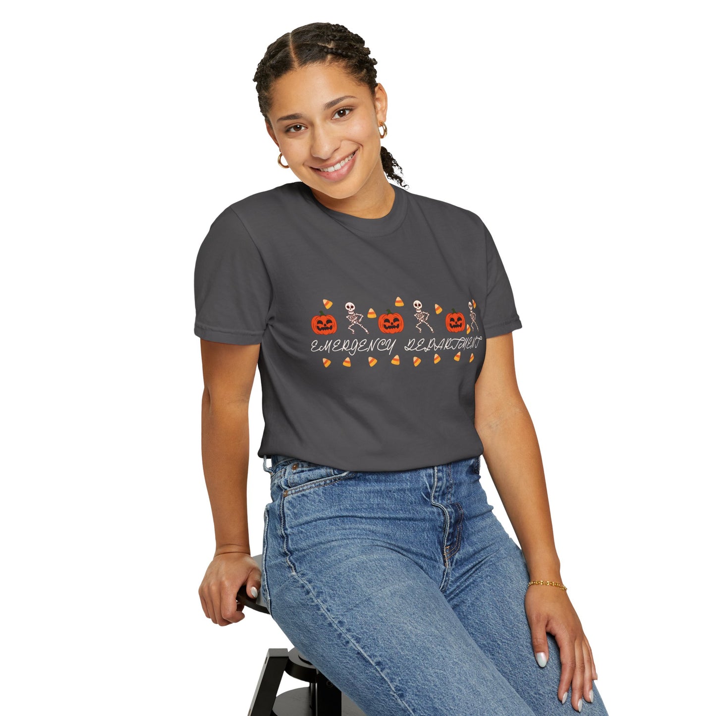 Comfort Colors® “Emergency Department” Skeleton & Pumpkin Tee