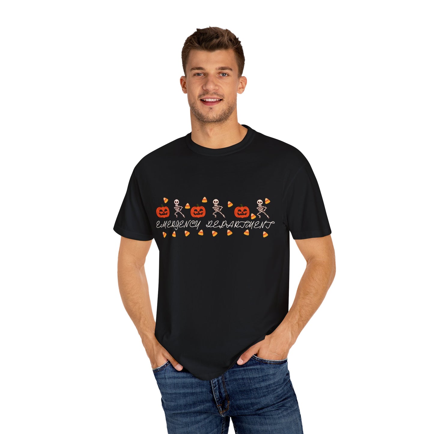 Comfort Colors® “Emergency Department” Skeleton & Pumpkin Tee