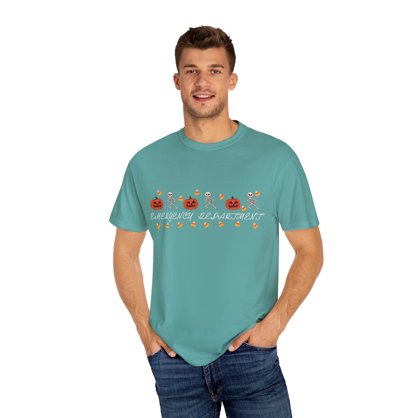 Comfort Colors® “Emergency Department” Skeleton & Pumpkin Tee