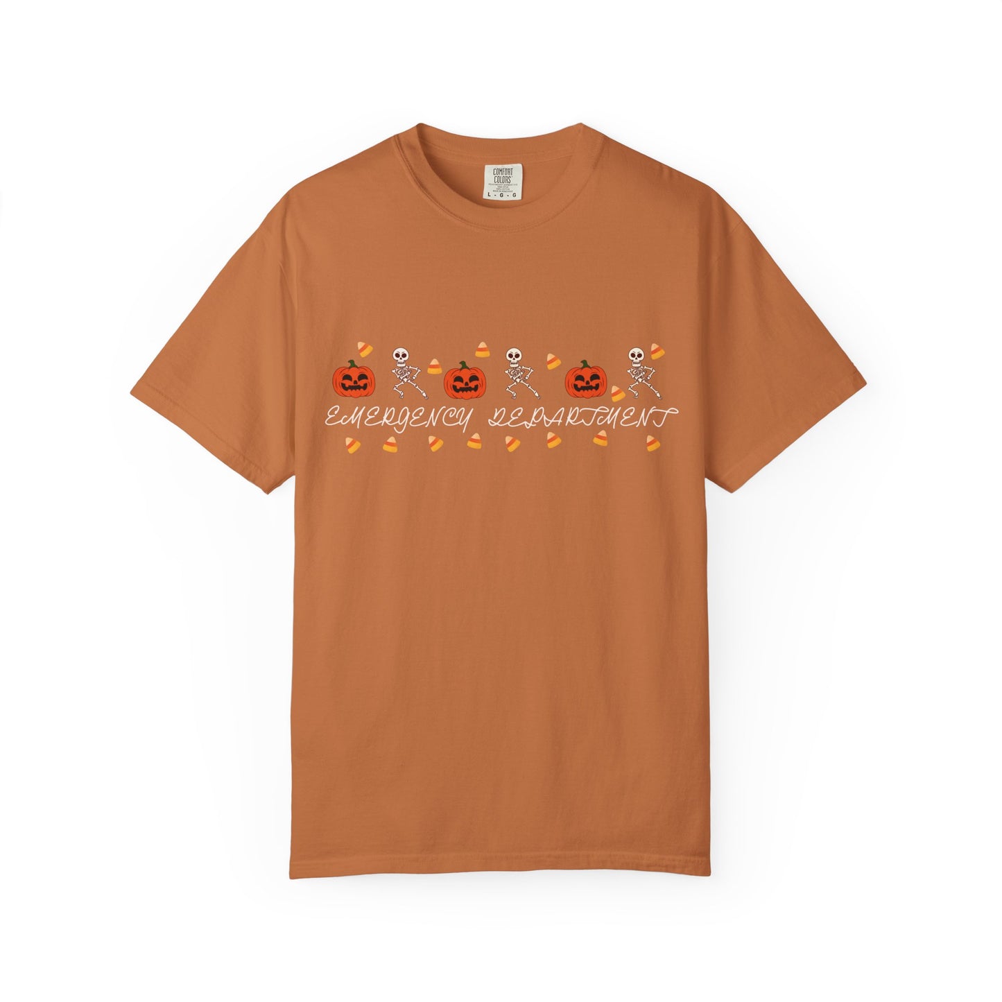 Comfort Colors® “Emergency Department” Skeleton & Pumpkin Tee