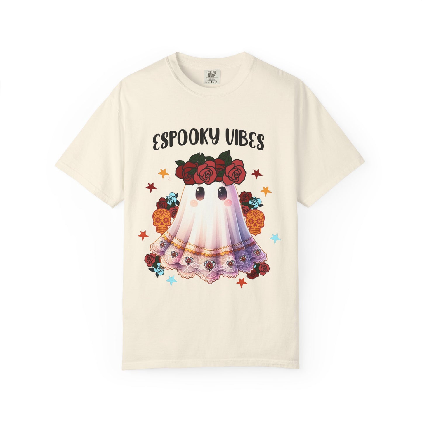 Short sleeve "ESPOOKY VIBES" comfort color t-shirt.
