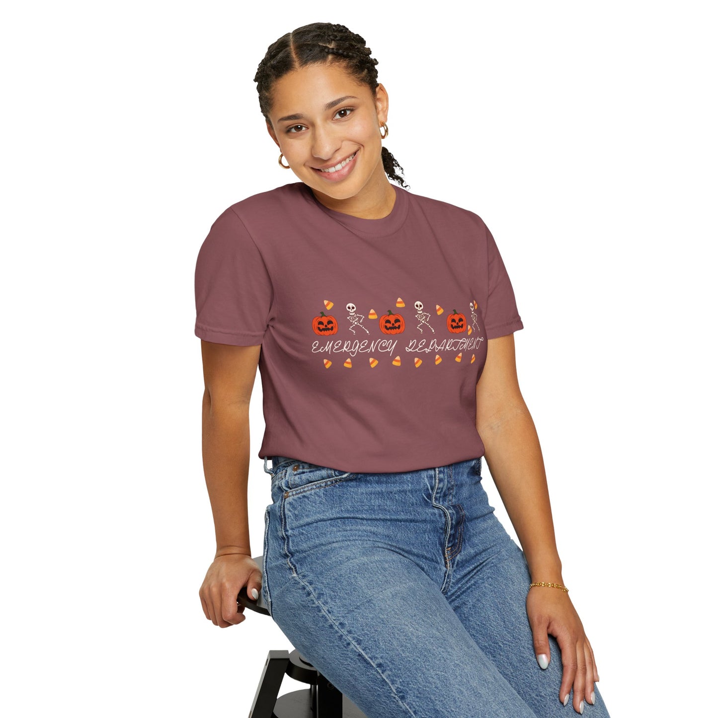 Comfort Colors® “Emergency Department” Skeleton & Pumpkin Tee