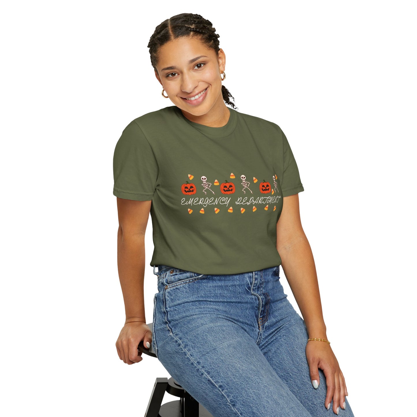 Comfort Colors® “Emergency Department” Skeleton & Pumpkin Tee