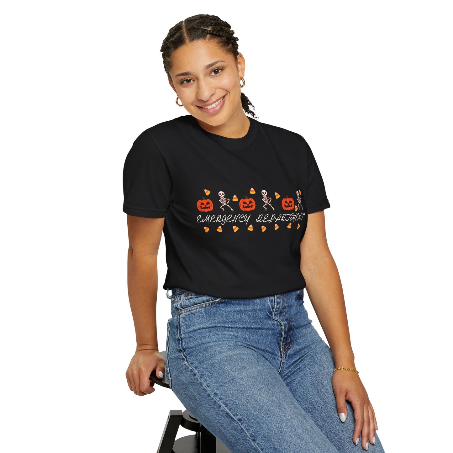Comfort Colors® “Emergency Department” Skeleton & Pumpkin Tee