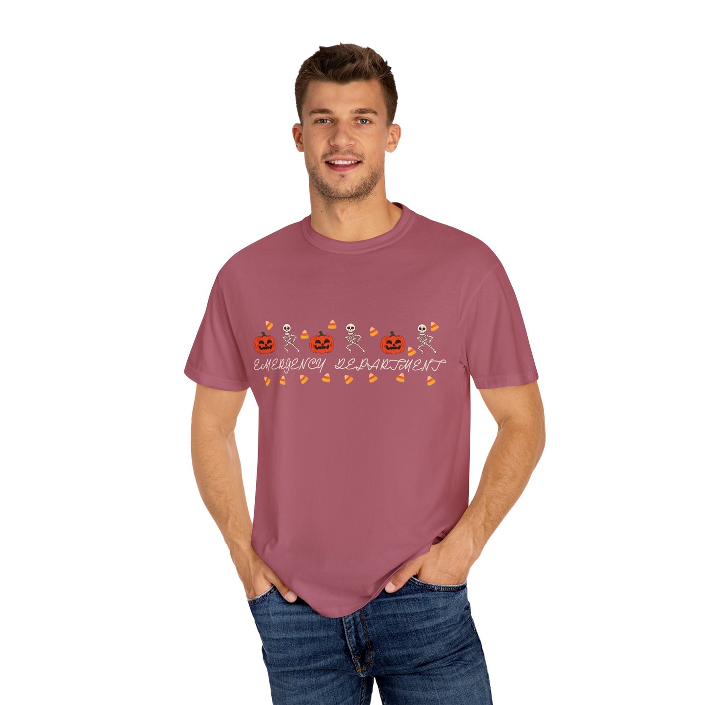 Comfort Colors® “Emergency Department” Skeleton & Pumpkin Tee