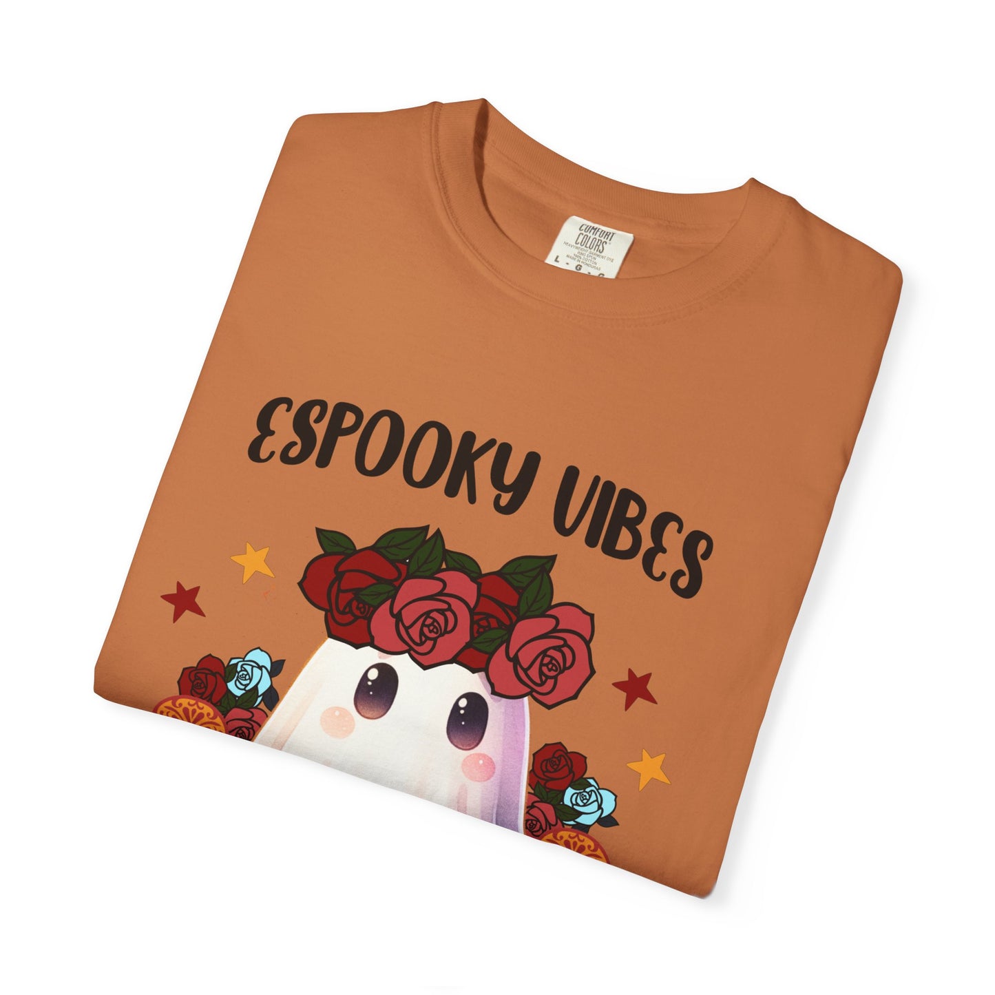 Short sleeve "ESPOOKY VIBES" comfort color t-shirt.