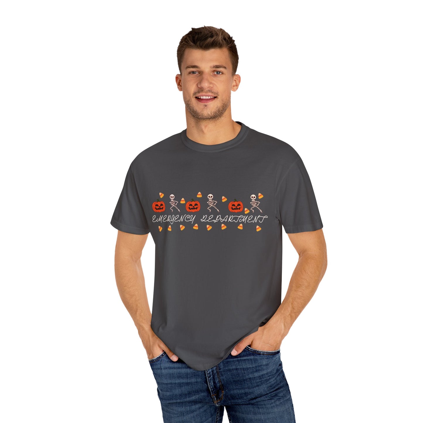 Comfort Colors® “Emergency Department” Skeleton & Pumpkin Tee