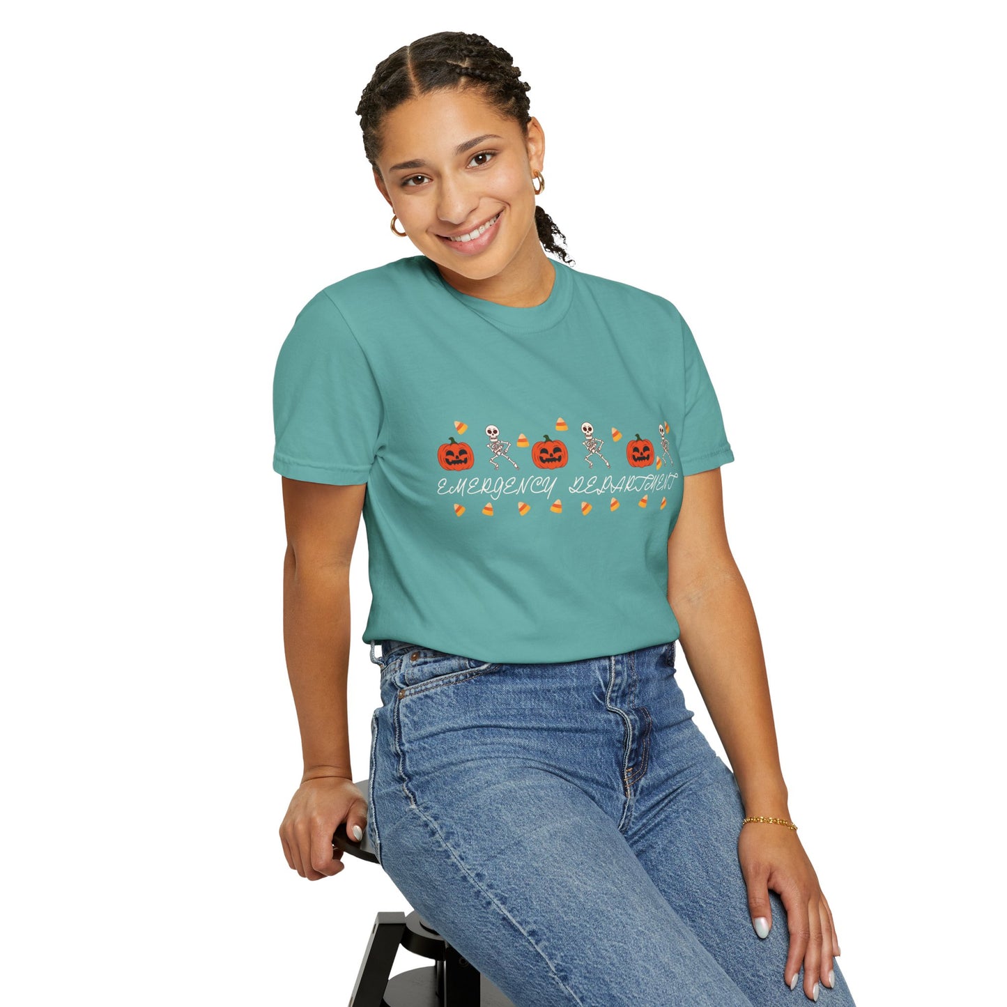 Comfort Colors® “Emergency Department” Skeleton & Pumpkin Tee