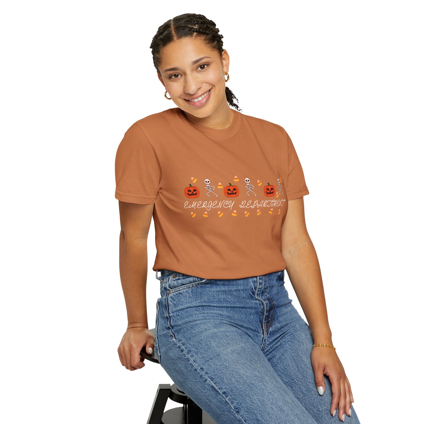 Comfort Colors® “Emergency Department” Skeleton & Pumpkin Tee