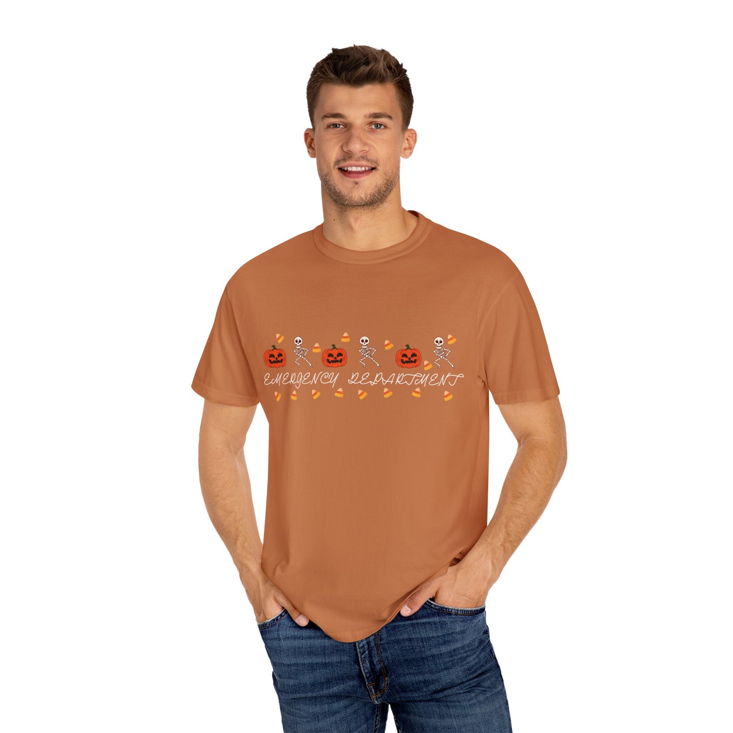Comfort Colors® “Emergency Department” Skeleton & Pumpkin Tee